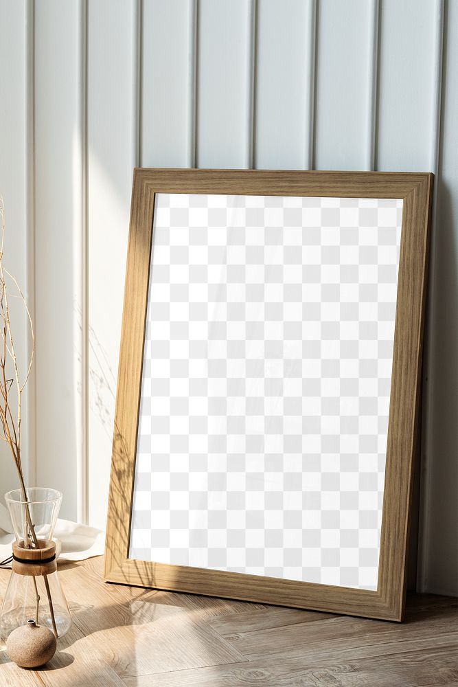 Wooden frame on a parquet floor design element