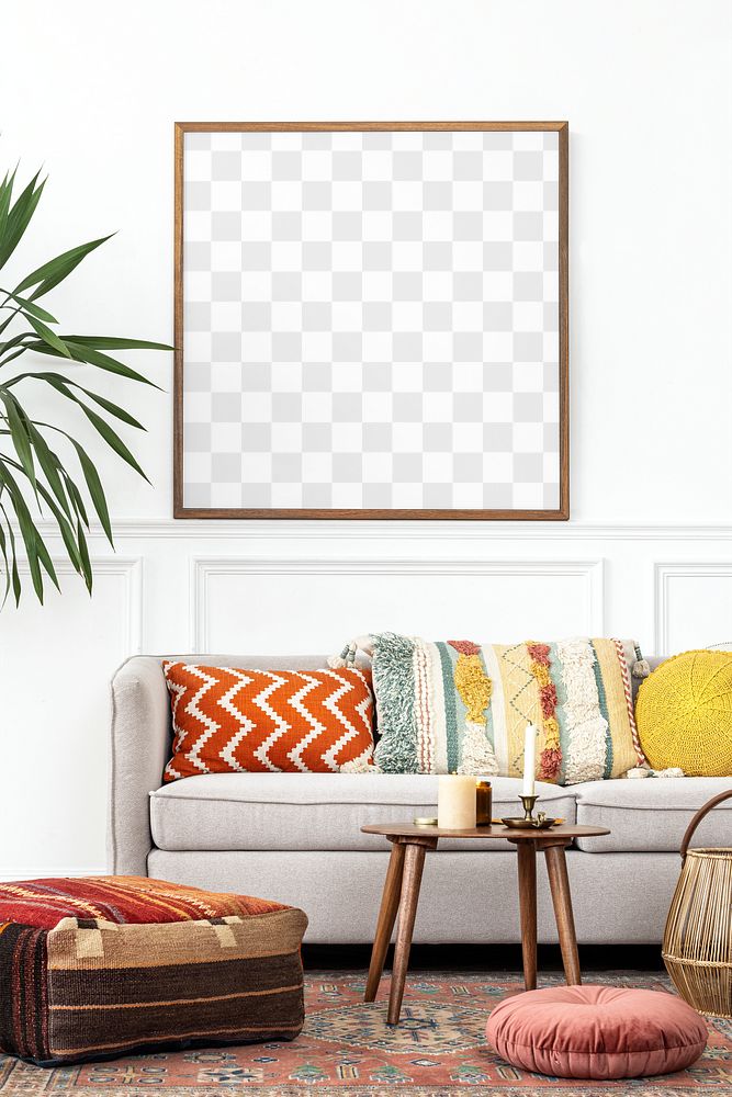 Picture frame mockup png with bohemian home decor