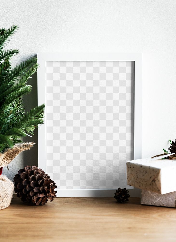 Wooden Christmas picture frame png mockup