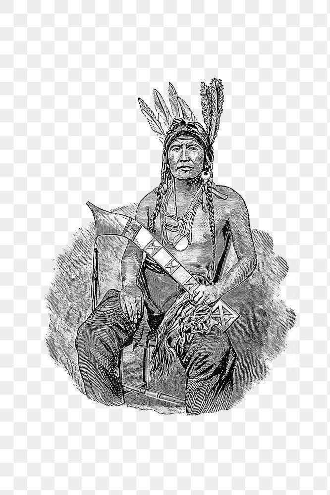 PNG Drawing of a native American, transparent background