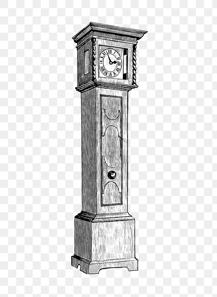 PNG Drawing of a grandfather clock, transparent background