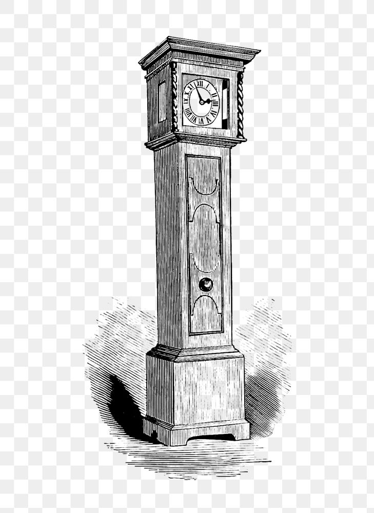 PNG Drawing of a grandfather's clock, transparent background