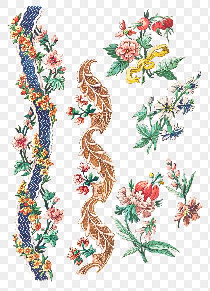 Vintage blooming flower set design elements