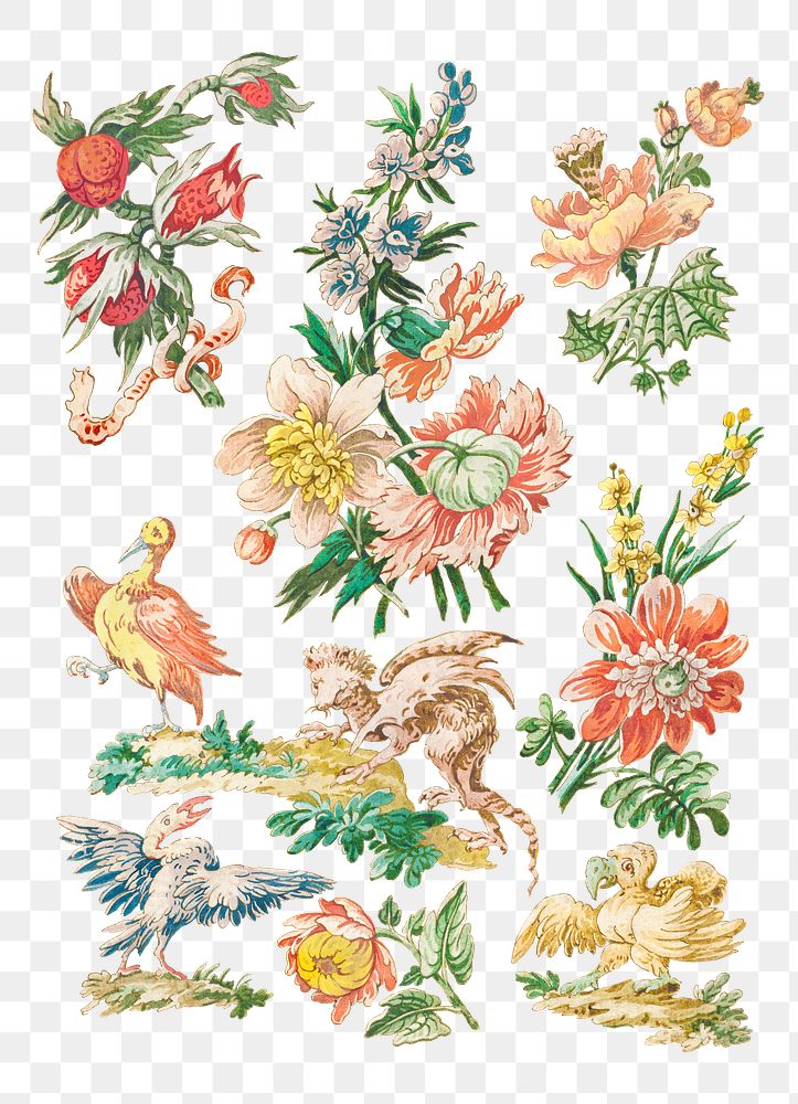 Vintage blooming flower set design elements