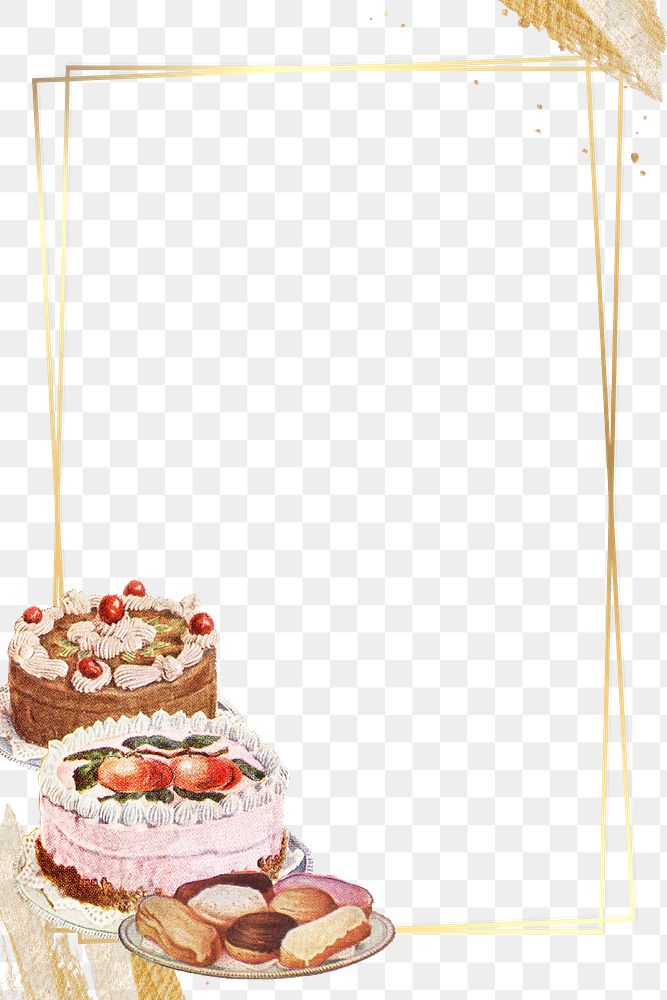 Gold frame and brushstroke with cakes design element
