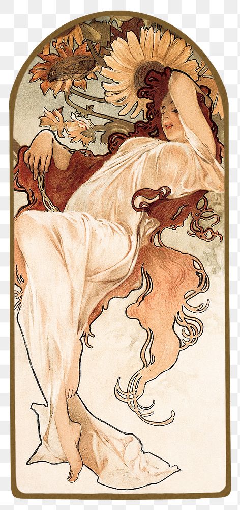Art nouveau nude woman png illustration, remixed from the artworks of Alphonse Maria Mucha