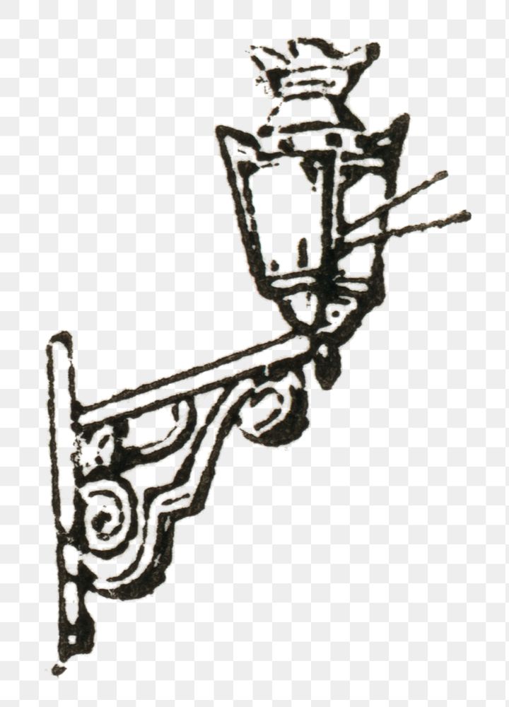 Vintage png street lamp engraving hand drawn illustration