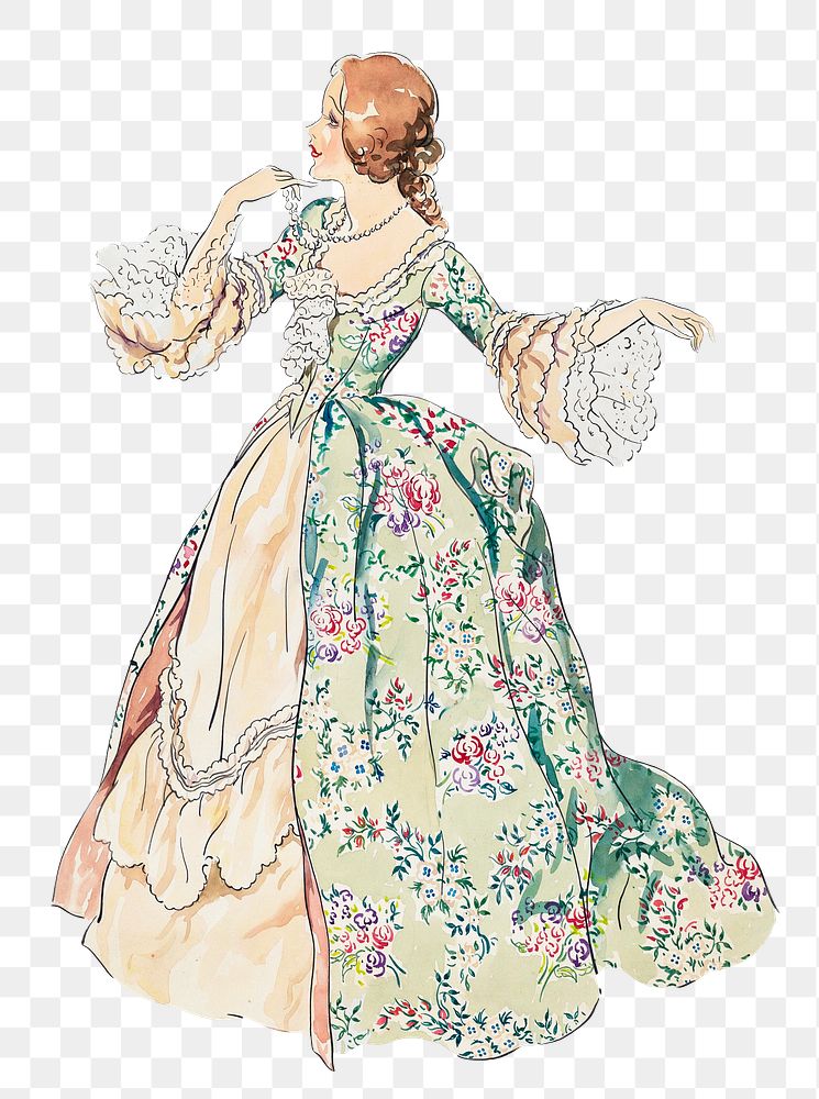 Woman png in floral dress, remixed from artworks by Lillian Causey