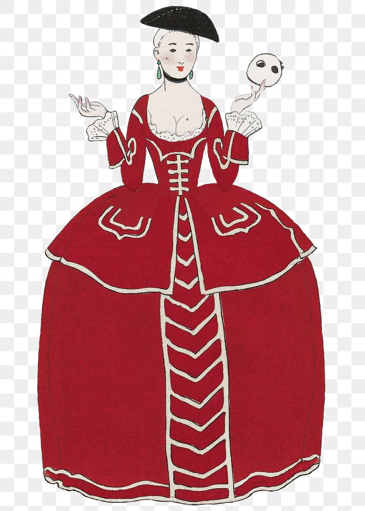 Red Victorian dress png 19th century fashion, remix from artworks by George Barbier