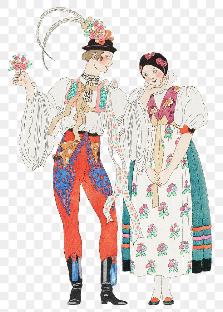 Traditional Parisian fashion set png, remix from artworks by George Barbier