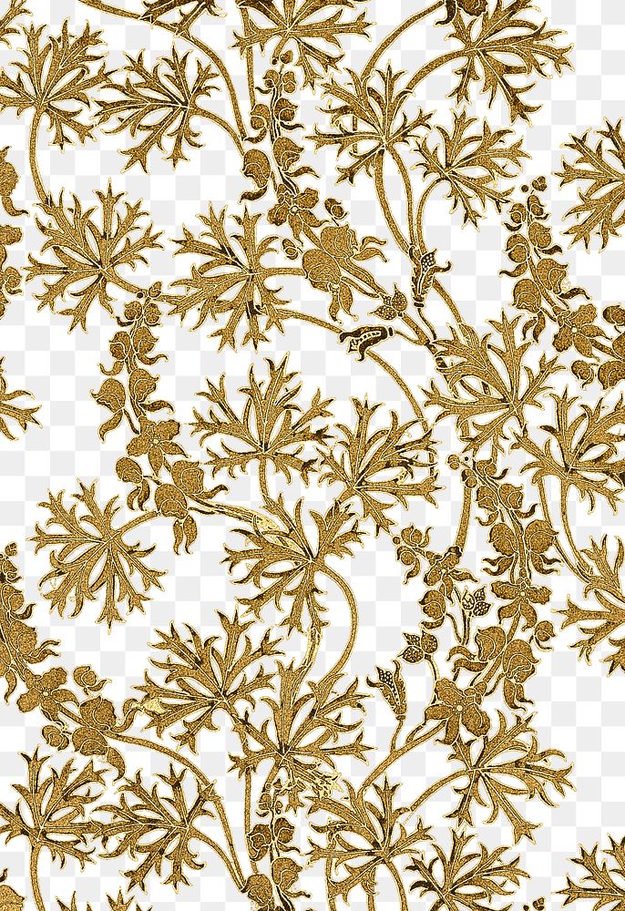 Art nouveau gold monkshood flower pattern transparent png design resource
