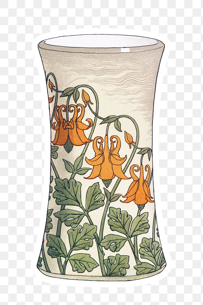 Vintage columbine flower vase transparent png design element