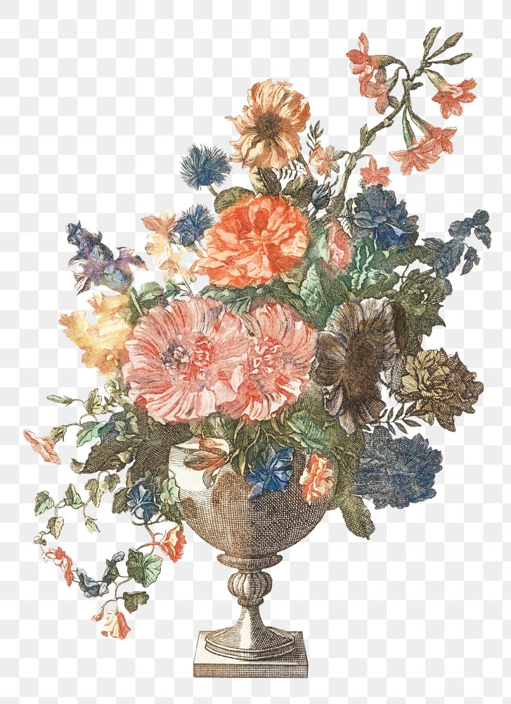 Vintage flower bouquet in vase png sticker hand drawn botanical