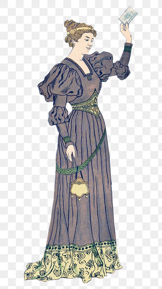 Woman png in vintage dress paying cash, remixed from the artworks by Johann Georg van Caspel