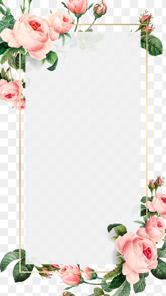 Pink cabbage rose pattern on a gold frame design element