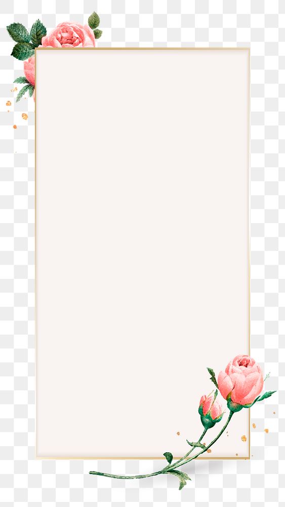 Pink cabbage rose pattern on a gold frame design element