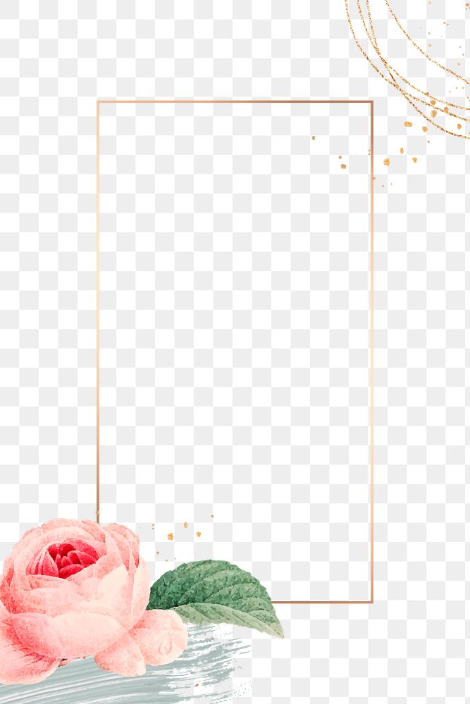 Pink cabbage rose pattern on a gold frame design element