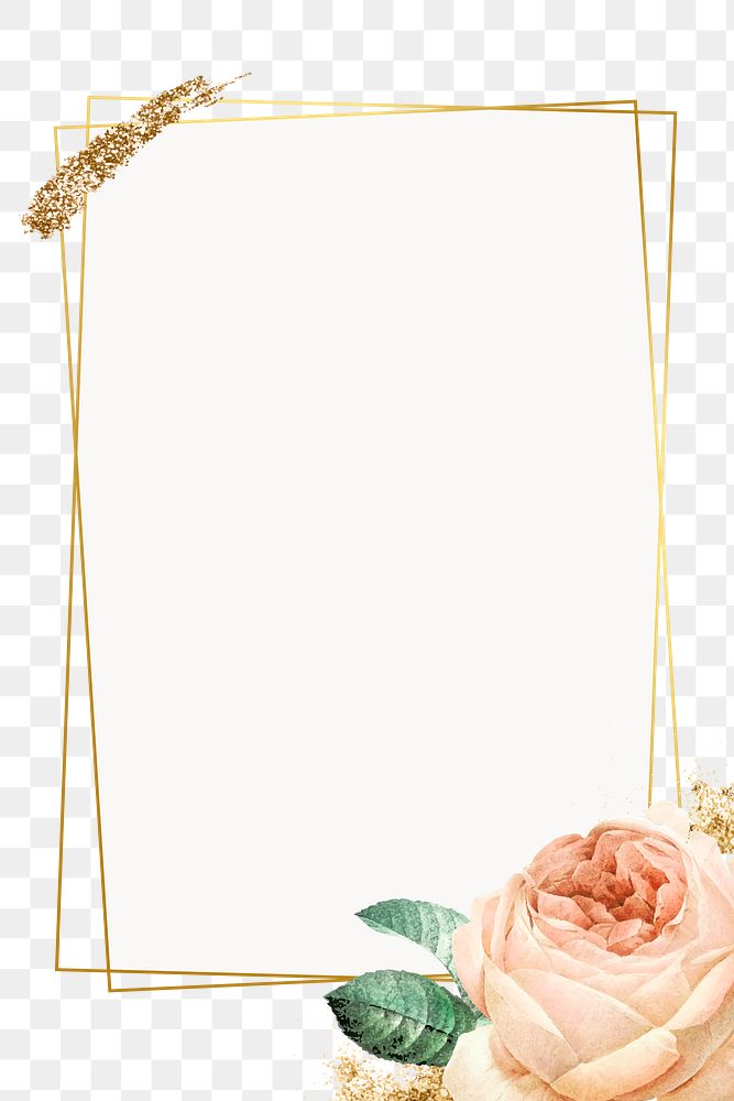 Pink cabbage rose pattern on a gold frame design element