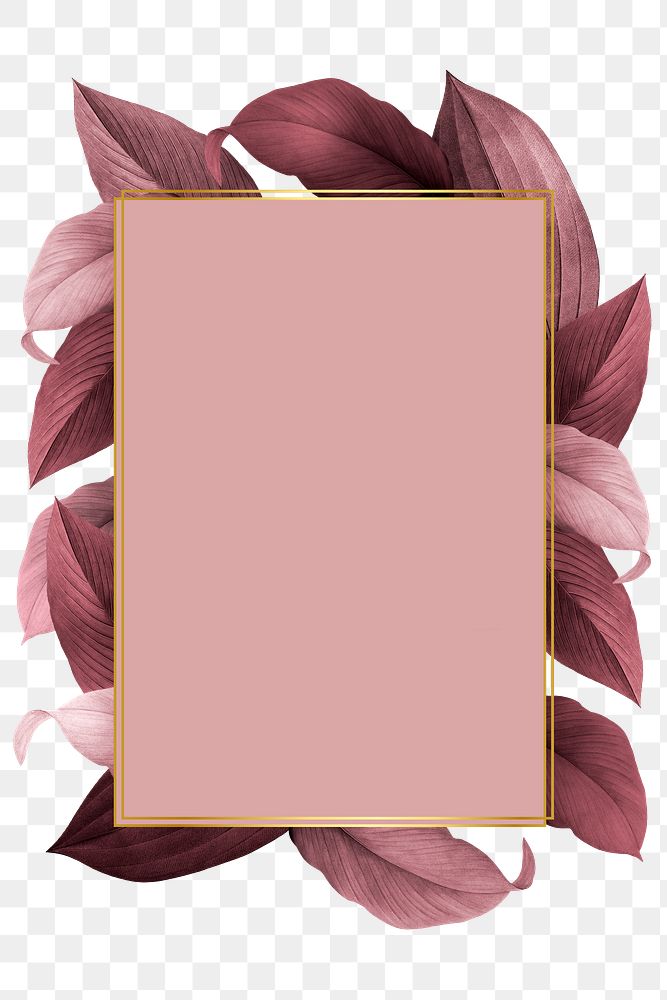Pink leaves with golden rectangle frame design element