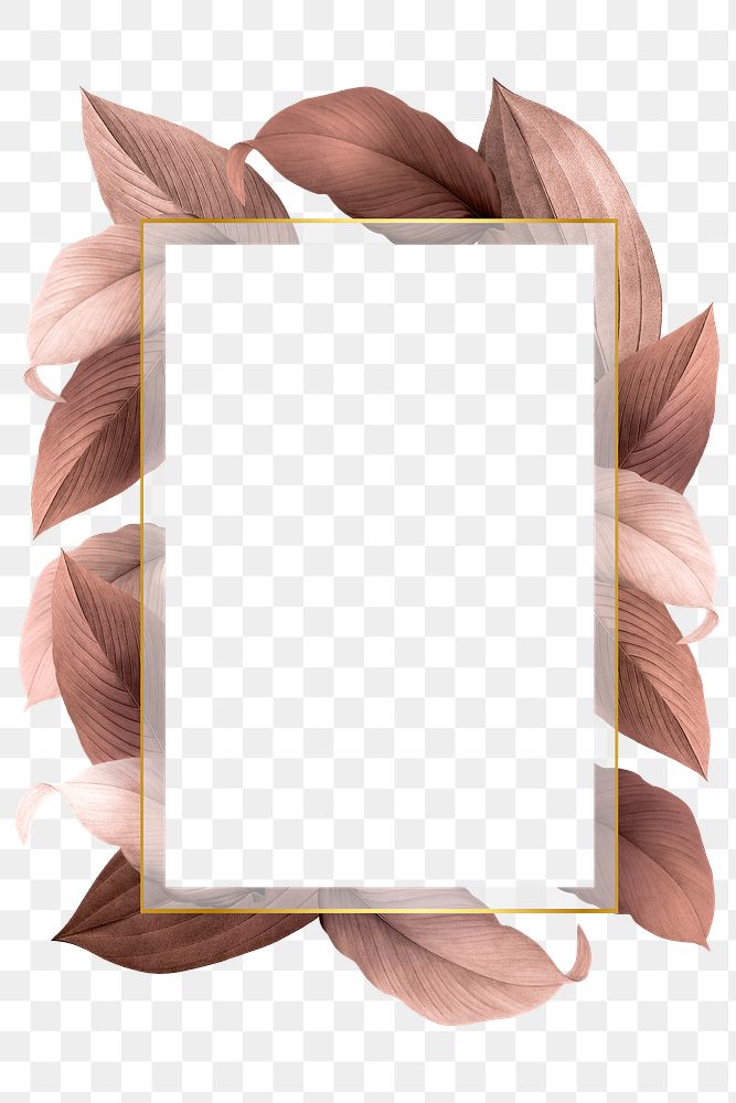 Pink leaves with golden rectangle frame design element
