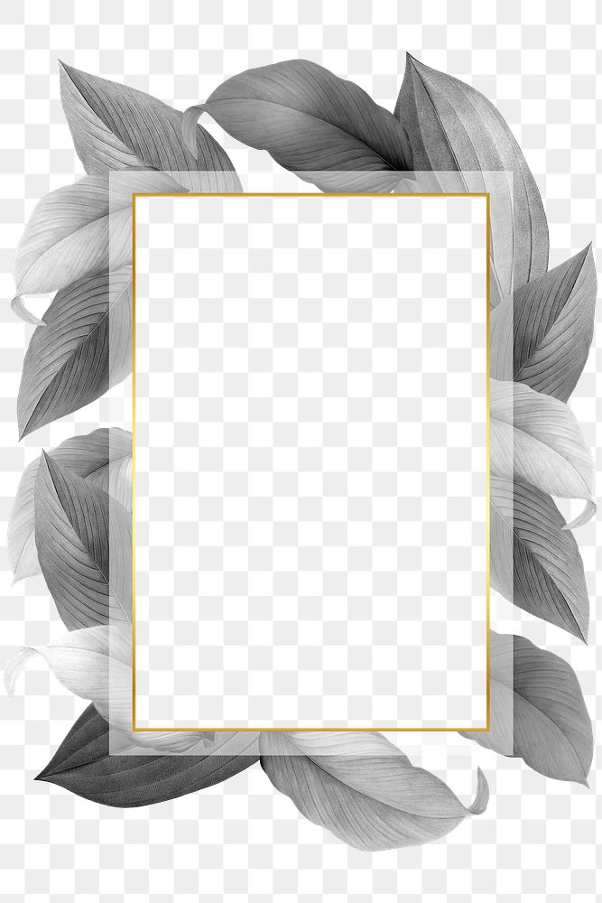 Grey leaves with golden rectangle frame design element