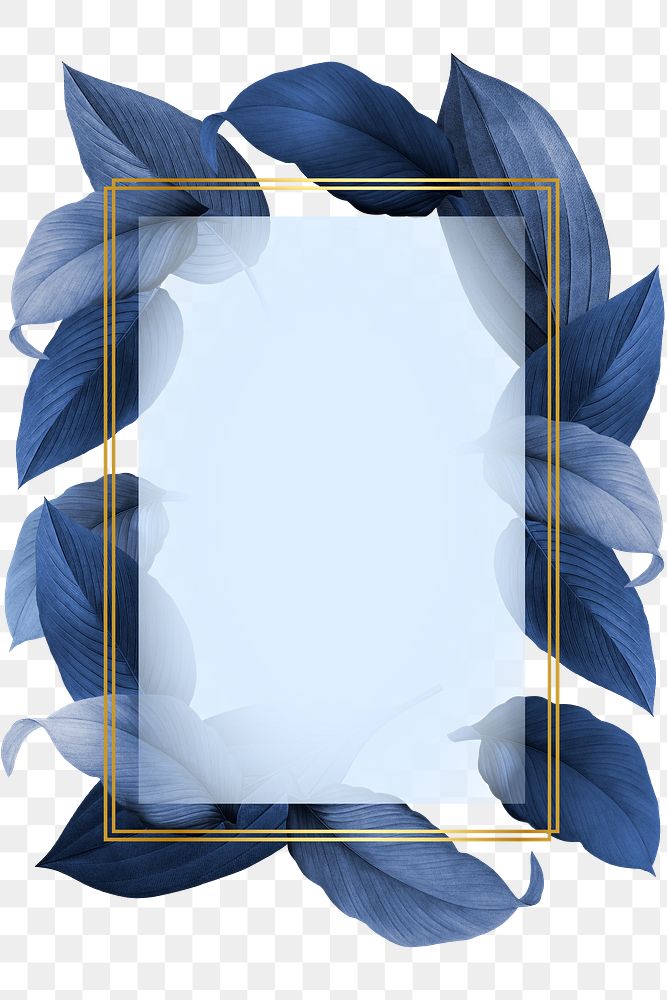 Blue leaves with golden rectangle frame design element