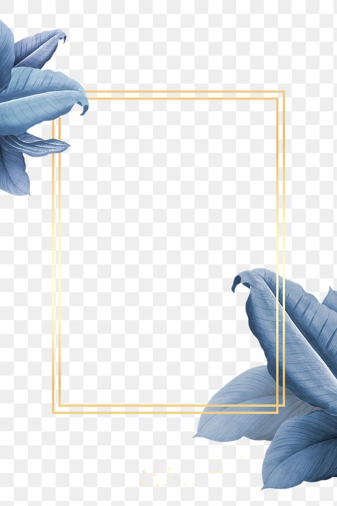 Blue leaves with golden rectangle frame design element