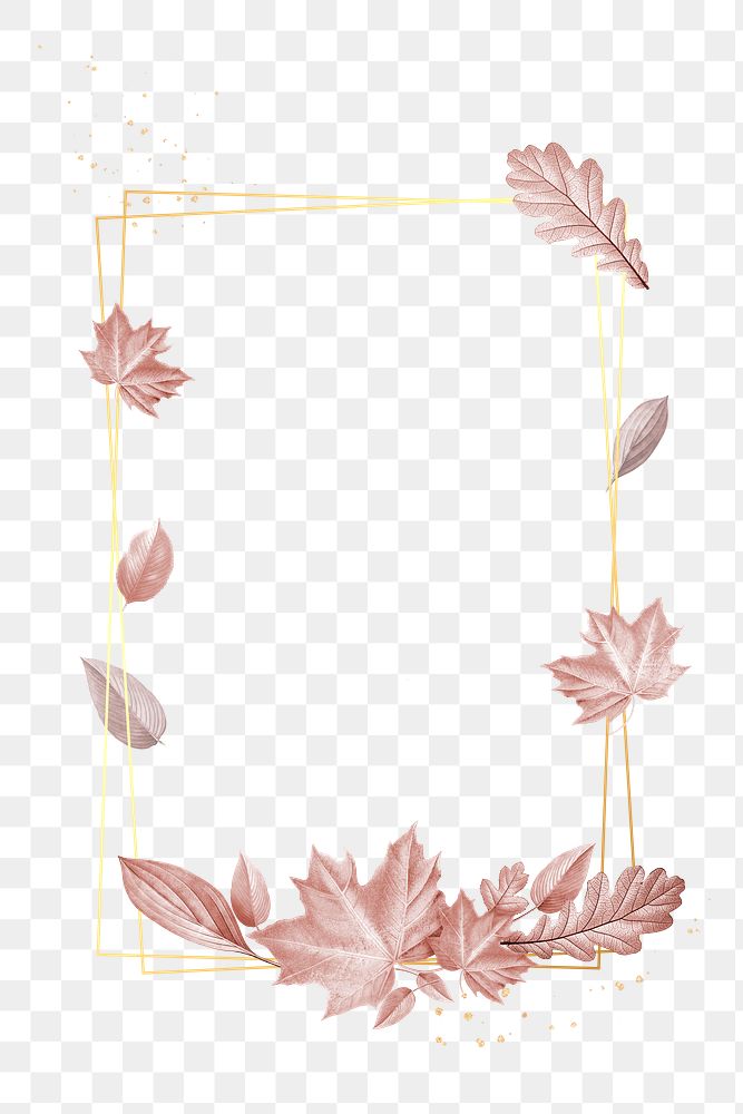 Pink autumn leaves with golden rectangle frame design element