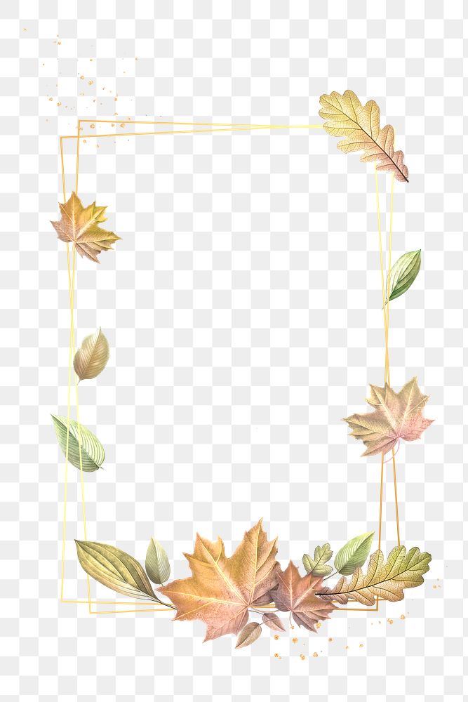 Autumn leaves with golden rectangle frame design element
