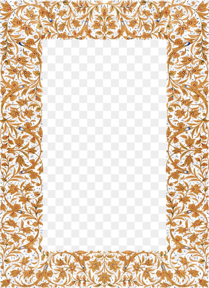 Vintage gold floral transparent frame, featuring public domain artworks