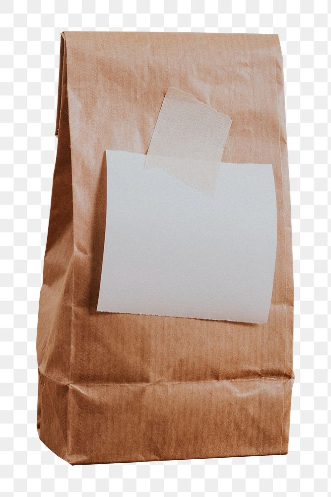 Brown paper bag with a white notepaper design element