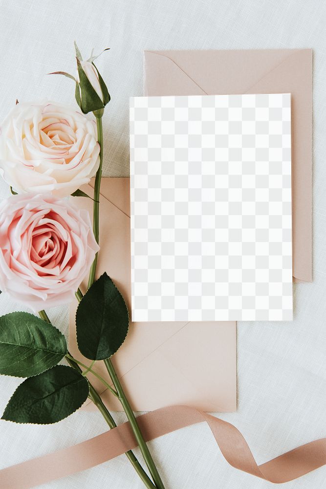 Rose flowers by a card mockup design element 
