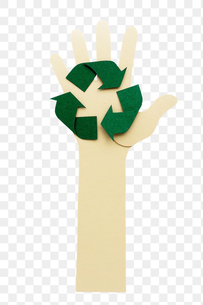 Hand holding a recycle symbol paper craft design element