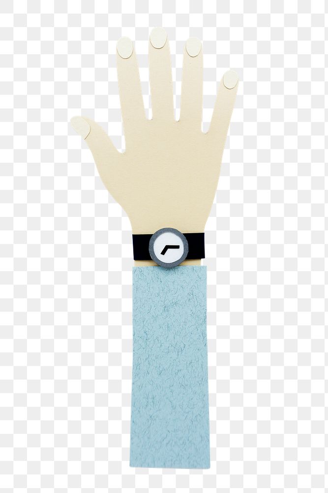 Hand with a wrist watch paper craft design element
