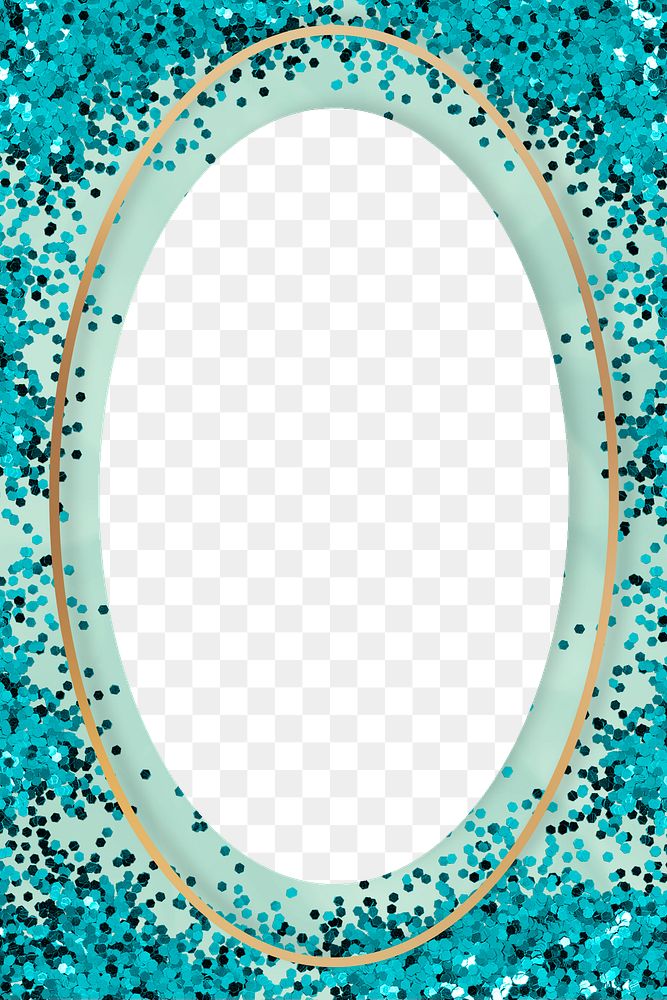 Gold shimmering oval frame on a mint green background 