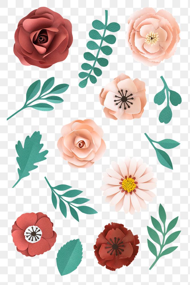 Flowers and leaves paper craft transparent png