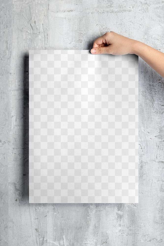 Poster mockup png transparent, held by woman