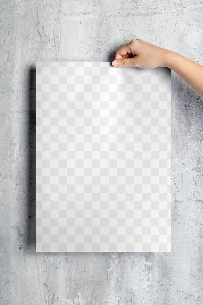 Poster mockup png transparent, held by woman