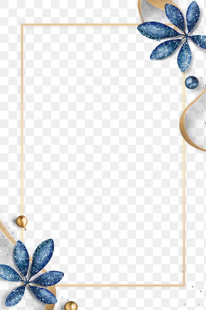 Glittery blue leaves with rectangle frame design element