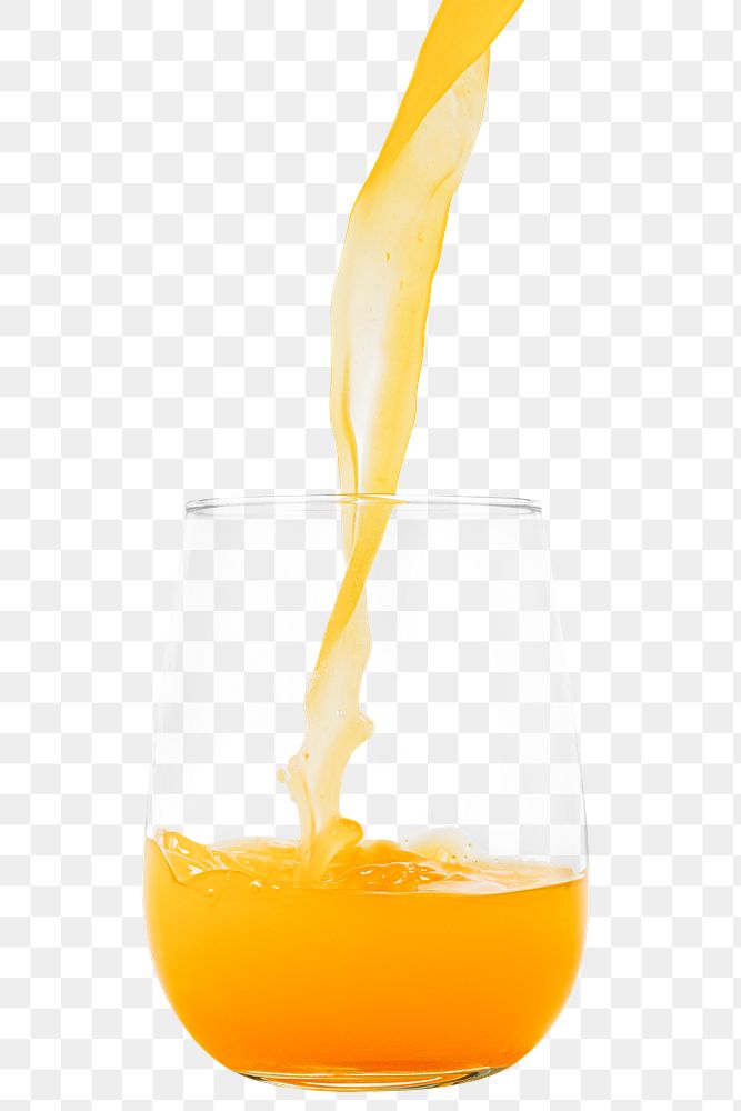 Pouring fresh organic orange juice to a glass design element