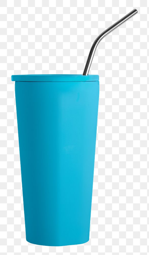 Blue tumbler with a straw design element 