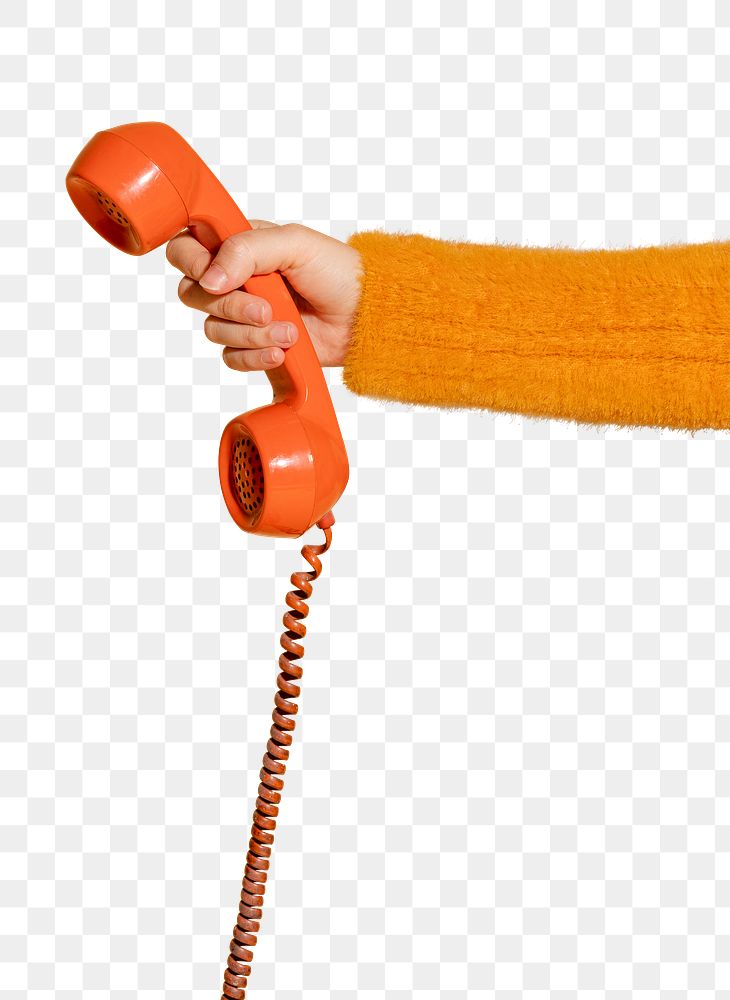 Woman answering a corded retro phone design element 