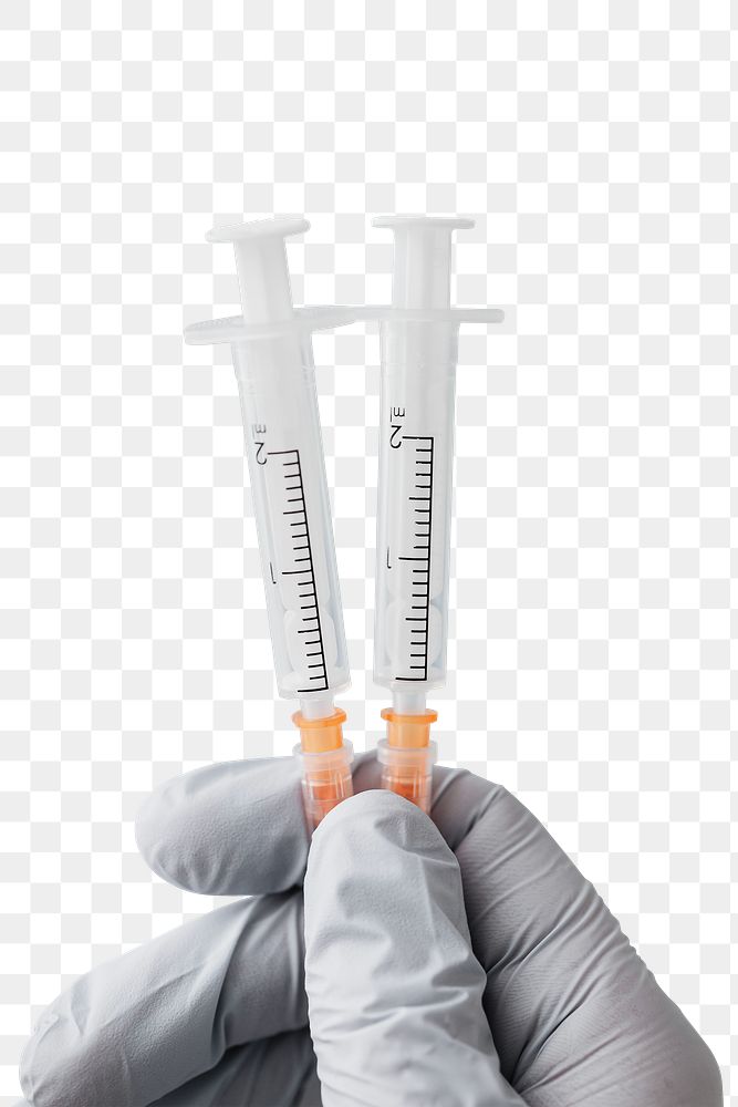 Hand holding syringes transparent png