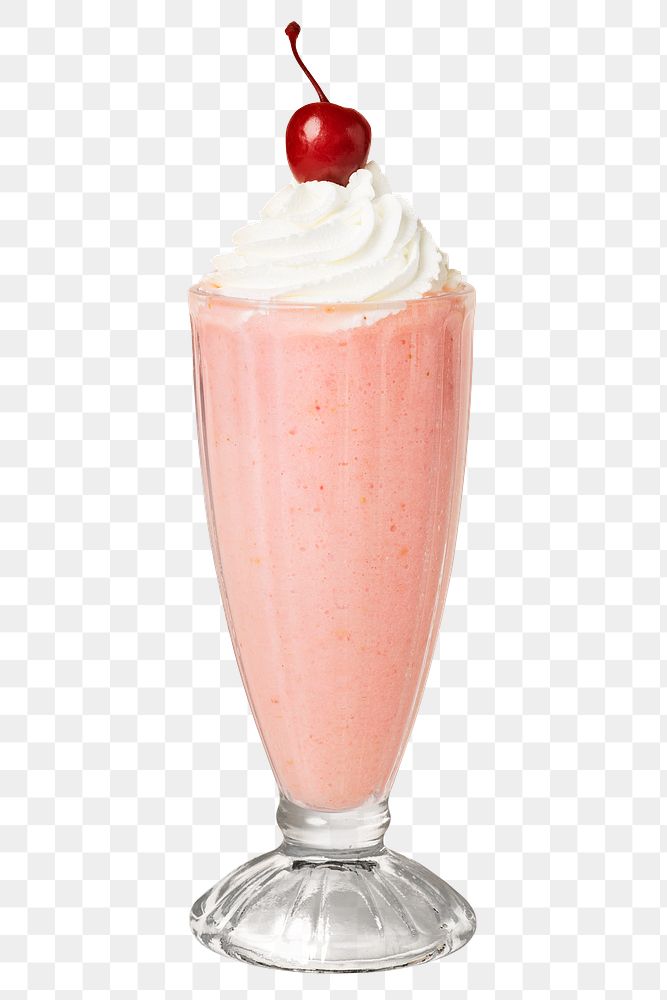 Strawberry milkshake with a maraschino cherry on top transparent png