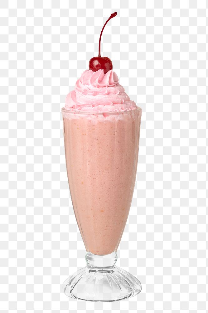 Strawberry milkshake with a maraschino cherry on top transparent png