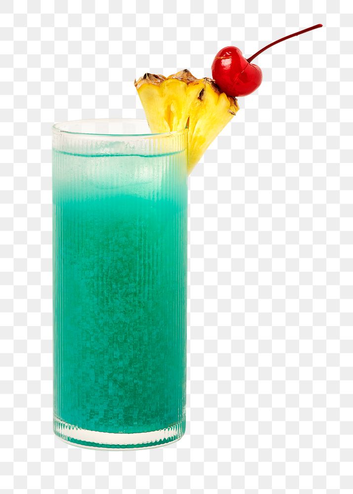 Blue Hawaii cocktail with pineapple and cherry transparent png