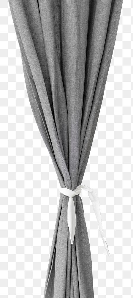 Gray drapery hanging from a curtain rod design element