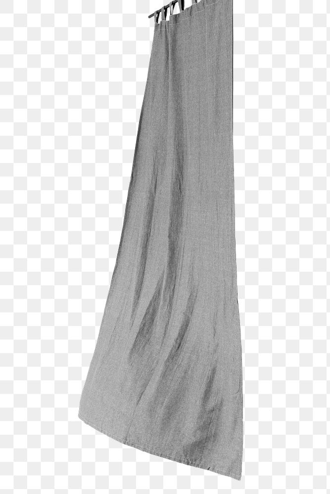 Gray drapery hanging from a curtain rod design element