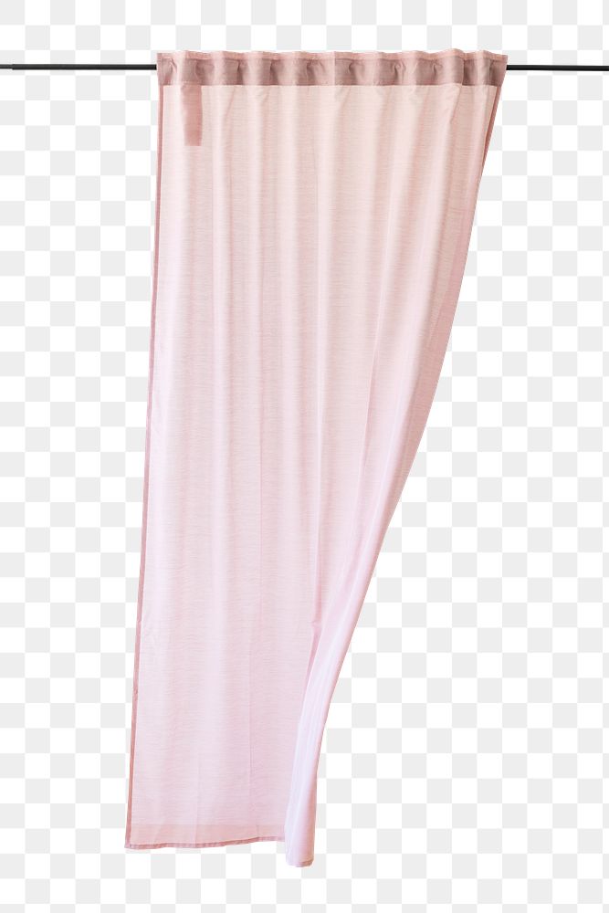 Pink drapery hanging from a curtain rod design element