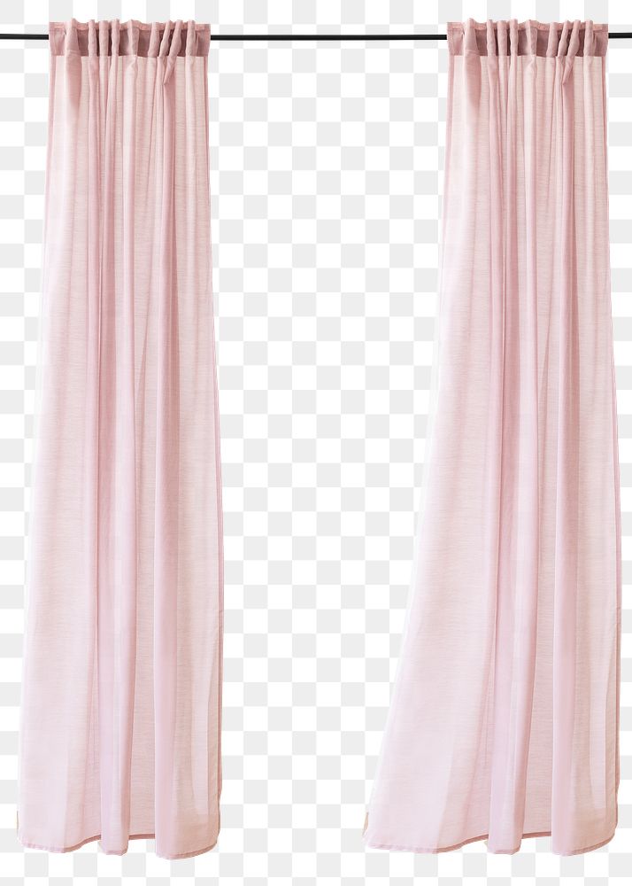 Pink drapery hanging from a curtain rod design element